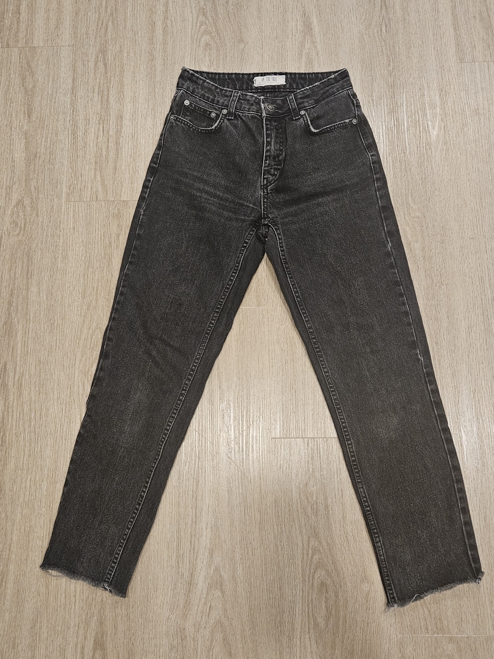 We The Free (Free People) High Rise Straight Leg Raw Hem Jeans in Washed Black